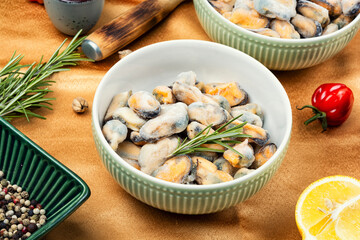 Frozen mussels without a shell.