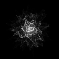 Vector digital technology wave. Dark cyberspace with black motion dots. Explosion of a wave of particles in a flow. Futuristic digital background. Big data analytics.