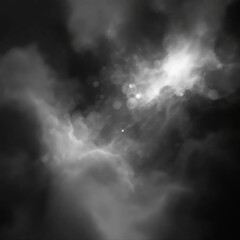 A dark sky with a few clouds and a bright star. The sky is filled with a lot of light and dark clouds