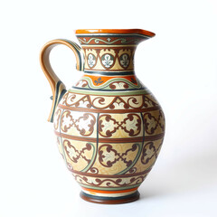A medieval ceramic jug with intricate hand-painted patterns. Generative AI