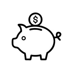 Piggy bank icon with a coin on a simple background, great for savings and financial education themes
