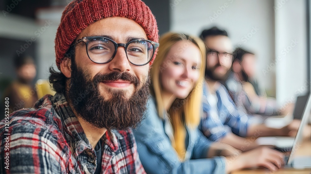 Aufkleber Global team members participating in a dynamic online workshop with real-time data visualization Stock Photo with side copy space