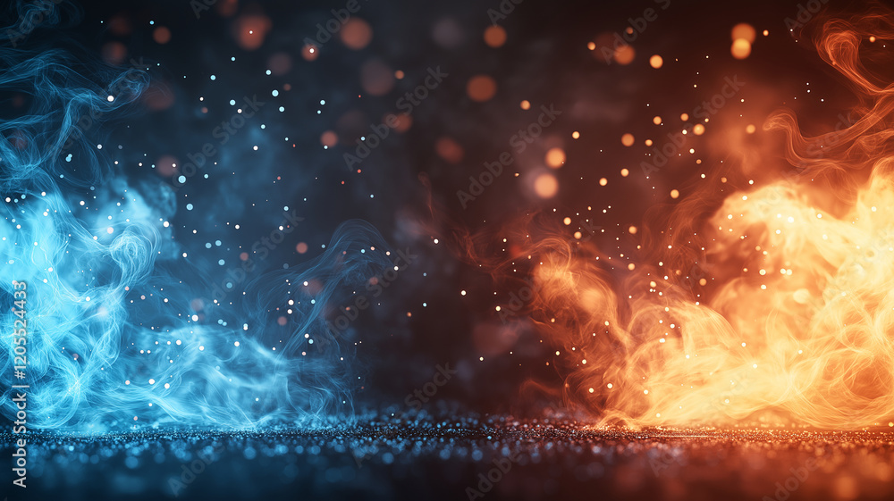 Poster abstract concept of fire and ice elements, showcasing contrasting colors and textures. image capture