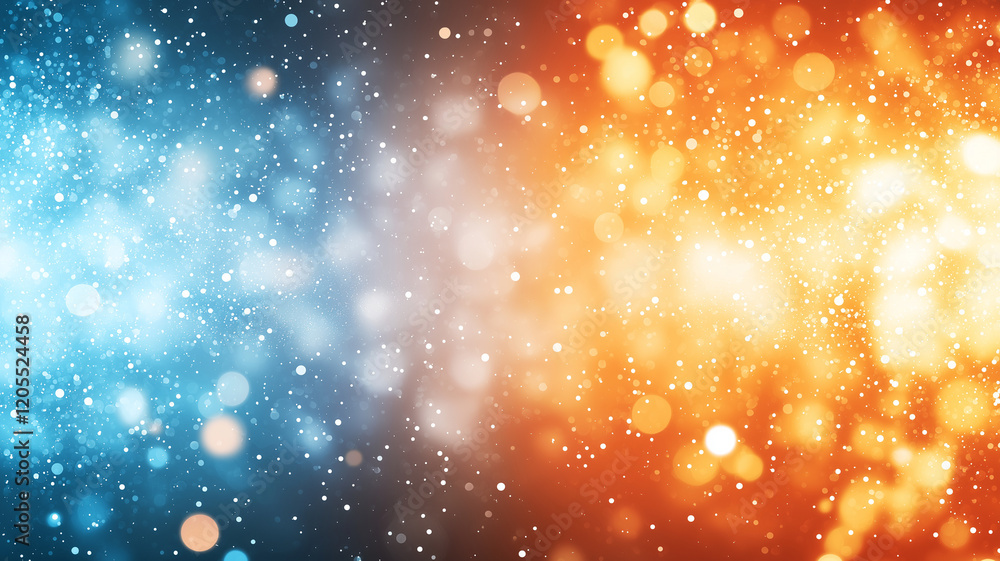 Poster vibrant background featuring contrasting blue and orange hues with sparkling bokeh effects, creating