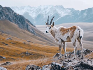 Obraz premium Majestic Scimitar-Horned Oryx Standing Proudly Amidst the Mountainous Landscape