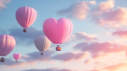Fototapeta premium Romantic Heart-Shaped Hot Air Balloons Floating in Colorful Sky