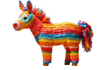 Bright colorful donkey pinata transparent background. PNG 
