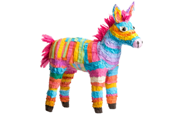 Bright colorful donkey pinata transparent background. PNG 