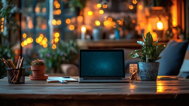 Remote professional sitting at an organized desk with productivity tools and motivational items Stock Photo with side copy space
