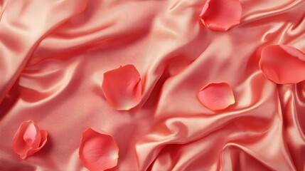 Obraz premium Soft Satin Fabric with Delicate Pink Rose Petals Laid Out Gracefully
