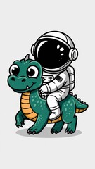 Fototapeta premium Vector Illustration of Logo Cute Astronaut Flying Dragon Cartoon Generative aI