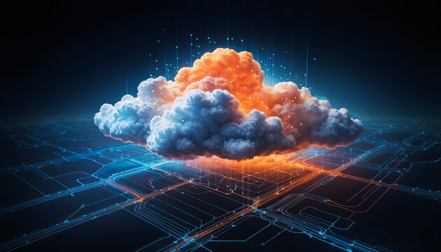 Advanced Cloud Storage, Networked Business Solutions for Data Backup and Security. Cloud computing and online storage technology concept.