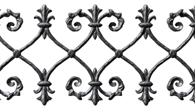 Chain link fence with intricate details, isolated on white background