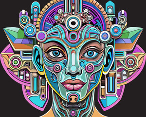 Naklejka premium Abstract Cyborg Woman Portrait
