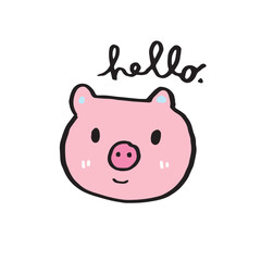 Hand drawing doodle cute pig,  pink pig vector illustration, pig cartoon 