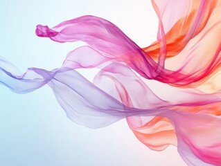 Ethereal flowing fabric in hues of pink and purple against a soft background.