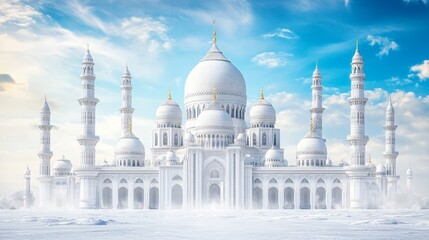 Fototapeta premium Majestic Winter Mosque- Snow Covered Grand Islamic Architecture