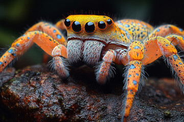 Vivid Orange Jumping Spider Close Up