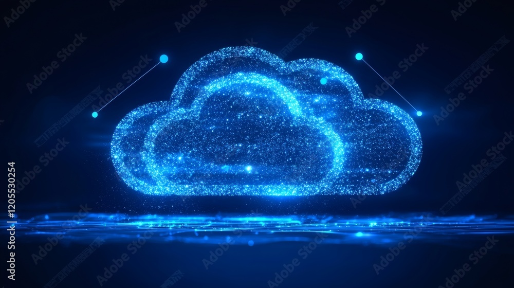 Poster Secure cloud technology enabling file sharing between coworkers in remote and office locations Stock Photo with side copy space