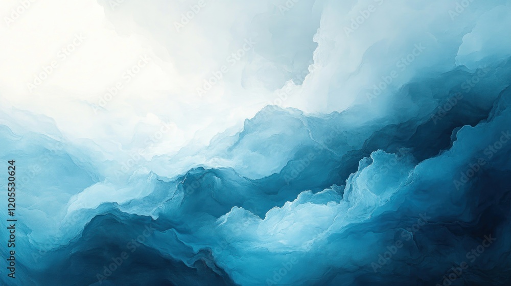 Poster abstract blue cloudscape with textured layers and soft white highlights background
