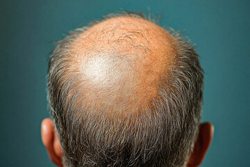 Baldness on a man's head, baldness, hair transplant, hair loss, stress.
