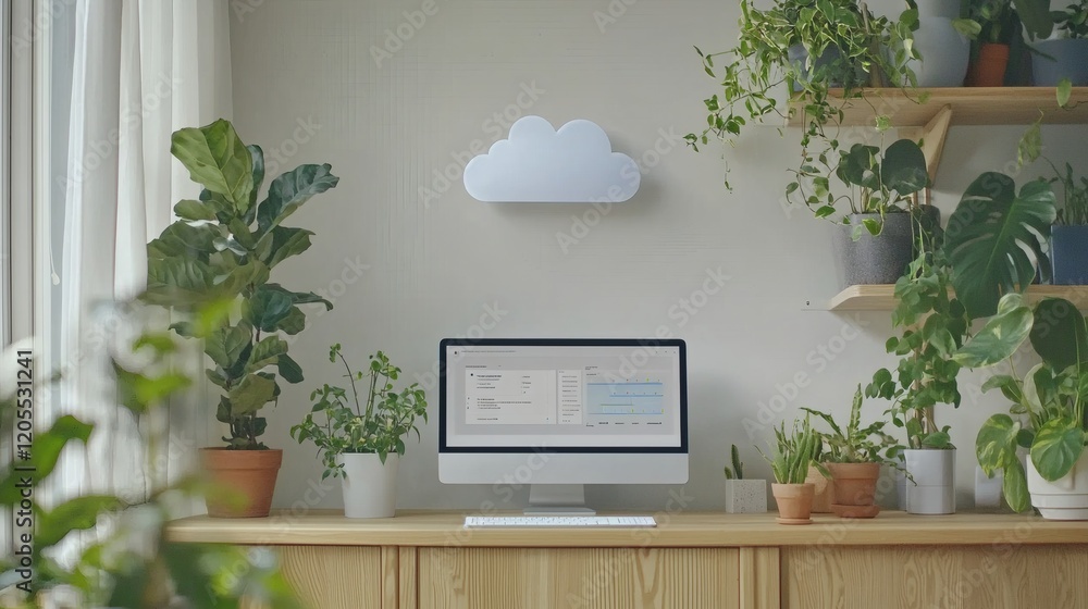 Aufkleber Cloud-based office solution integrating communication task management and storage in one interface Stock Photo with side copy space