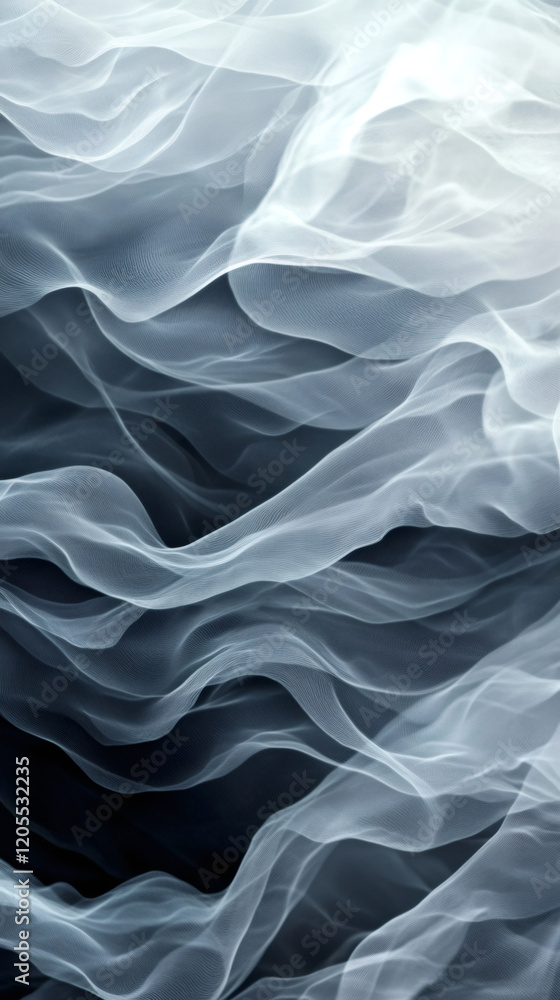 Poster Wavy blue surface displaying fluid motion, creating elegant dynamic lines reminiscent of swirling water current