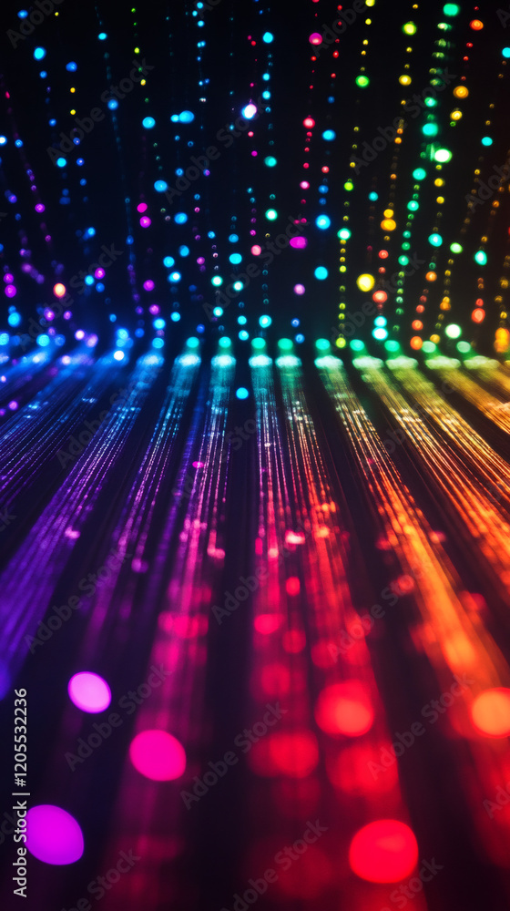 Leinwandbilder Vibrant bokeh lights falling like rain, creating a mesmerizing spectrum of colors on a dark background