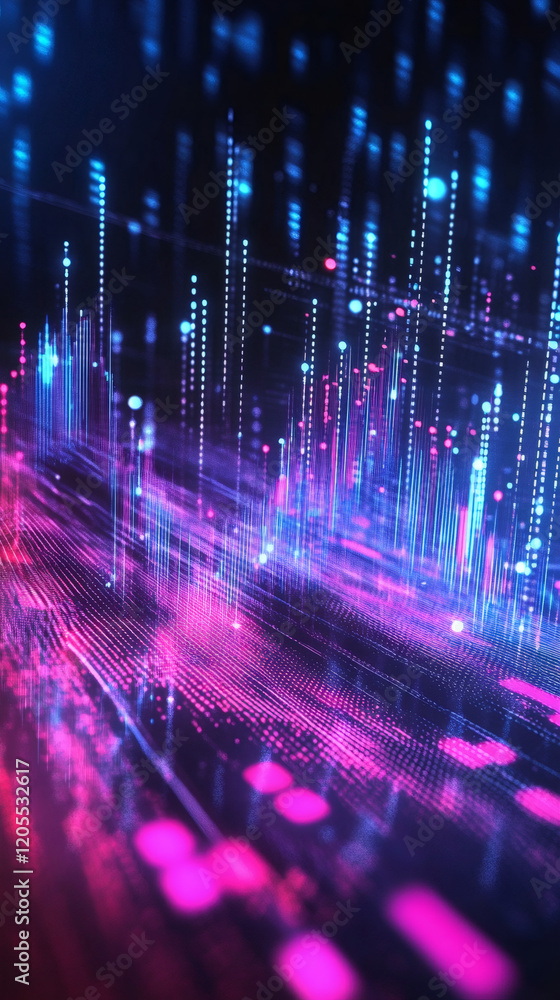 Leinwandbilder digital data streaming through cyberspace, glowing pink and blue networks visualizing interconnected
