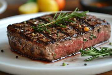 Grilled Steak Rosemary Garnish Delicious Meal