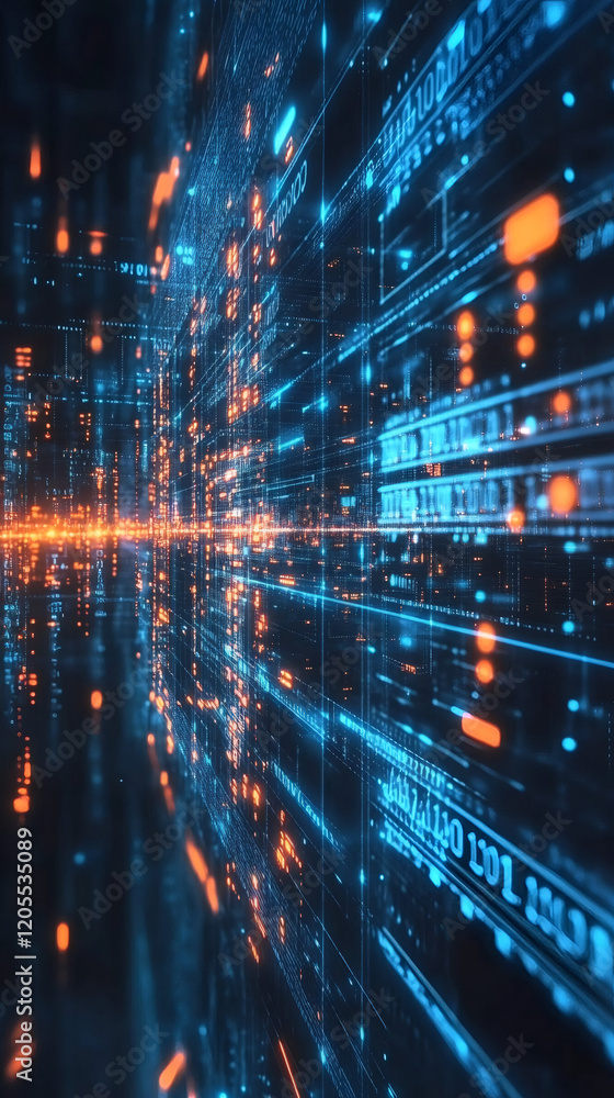 Poster complex data streams are flowing through cyberspace, creating a futuristic visualization of digital 