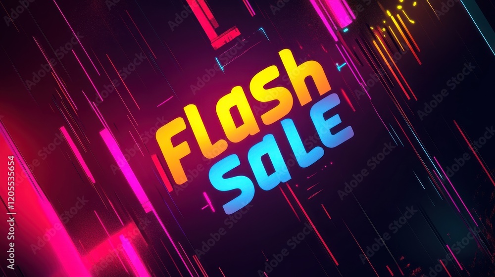 Poster dynamic flash sale announcement with vibrant colors and diagonal lines design element