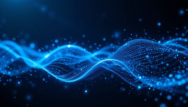 Abstract glowing blue DNA strand in dark background