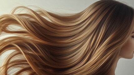 Naklejka premium Woman's Long Silky Hair Captured in Motion with Shine and Texture Highlighted on White Background