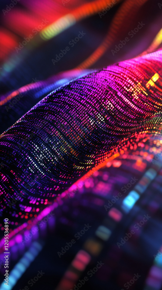 Aufkleber Abstract colorful digital wave flowing in cyberspace, representing big data, technology, and innovation