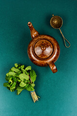 Green tea on table.