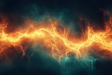 Fototapeta premium Vibrant energy waves create abstract patterns in fiery orange and blue hues during night backdrop