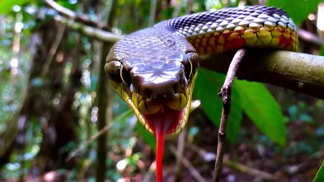 4k Slow Motion video of a jaw rearticulation of the jaw from a venomous Bush Viper Snake