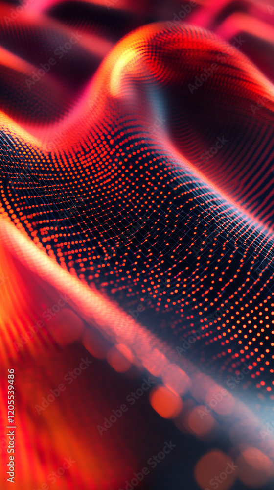 Leinwandbilder abstract red digital particles wave flowing on black background, big data visualization, 3d renderin