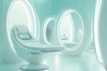 Fototapeta premium Modern futuristic relaxation pods in a serene spa environment