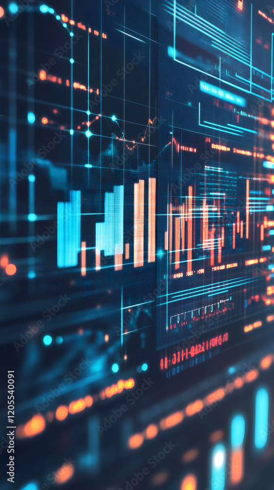 Poster financial dashboard revealing stock market insights, analyzing performance graphs with dynamic data 