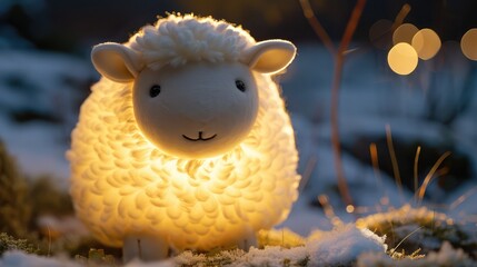 Cute sheep-shaped lamp with a fluffy body emitting a gentle light.