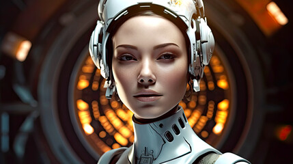 Portrait of Android Woman. Generative AI, non-existent person.	