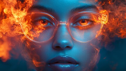 Abstract portrait of a woman with fiery effects