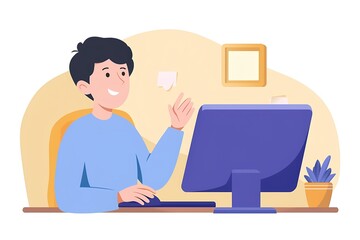  llustration of man working at home.