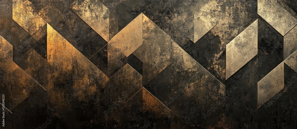 Poster intricate geometric tessellations in gold and dark hues creating a textured pattern
