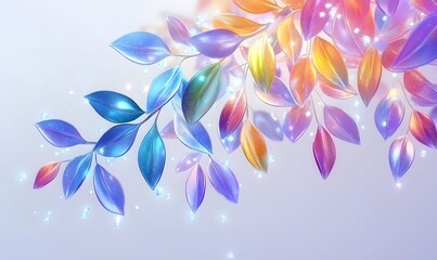 Fototapeta premium Glowing iridescent leaves branch, pastel background, design element