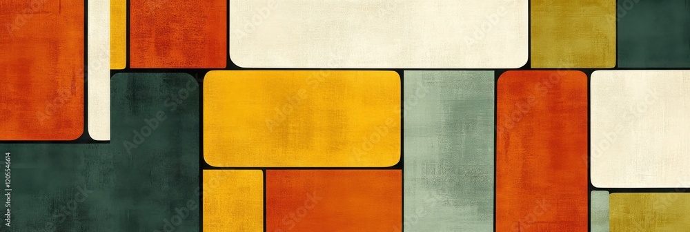 Poster abstract geometric pattern with colorful rectangles and squares in retro style