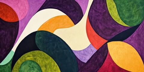 Fototapeta premium Vibrant abstract painting with colorful geometric shapes and curves