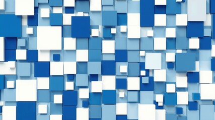 Abstract Blue and White Square Pattern Backgrounds, Geometric Shapes, Digital Art, AI Generated